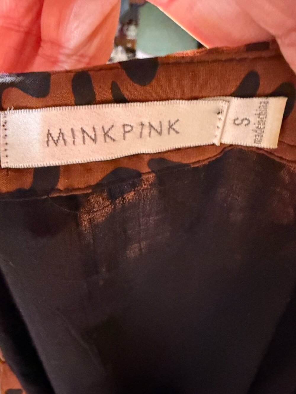 Minkpink Brown & Black Animal Print Sheer Tunic Blouse With 3/4 Sleeves Size S - Picture 5 of 5